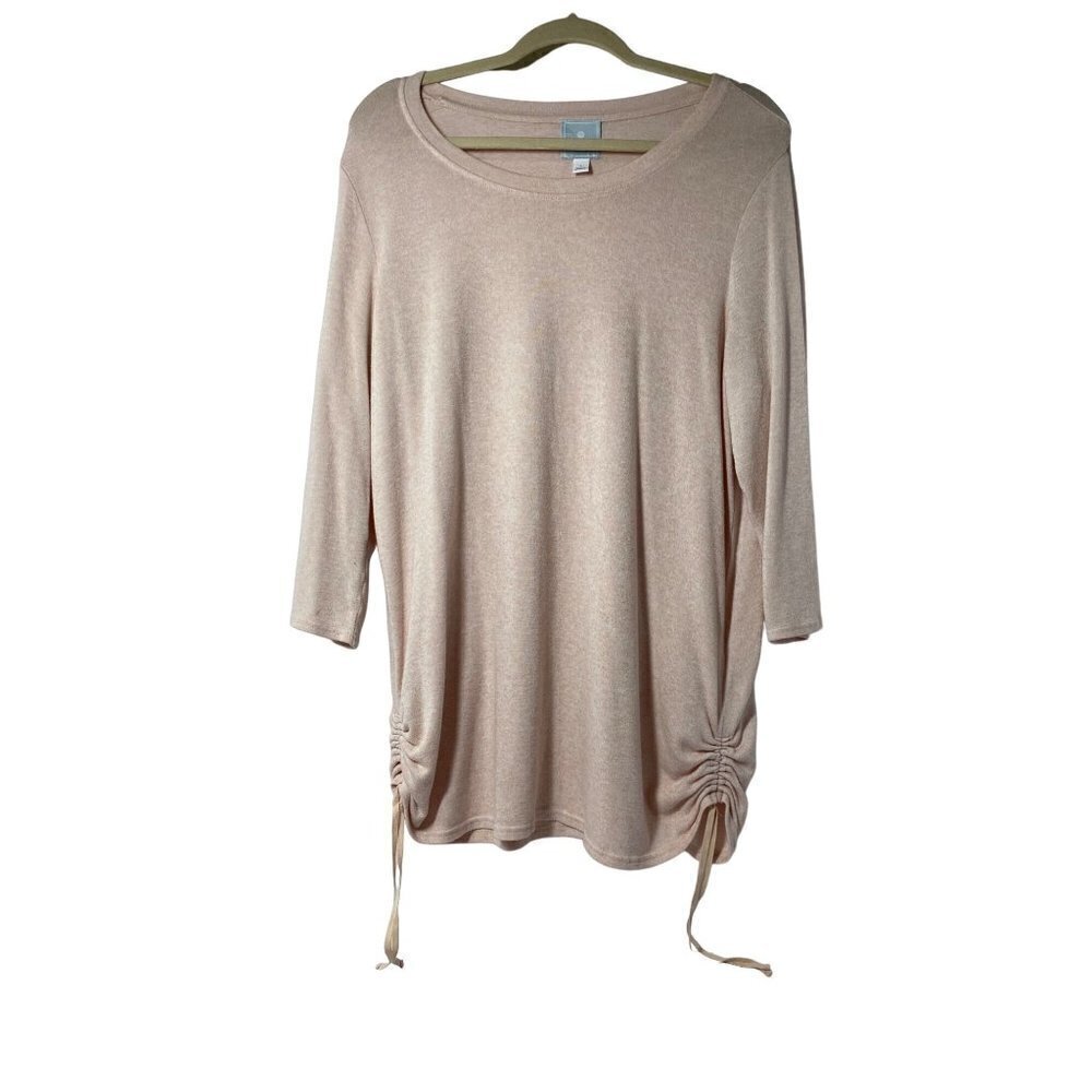 SUNDAY Women’s Side Ruched Top, Pastel Heather Pink, Soft, Size L